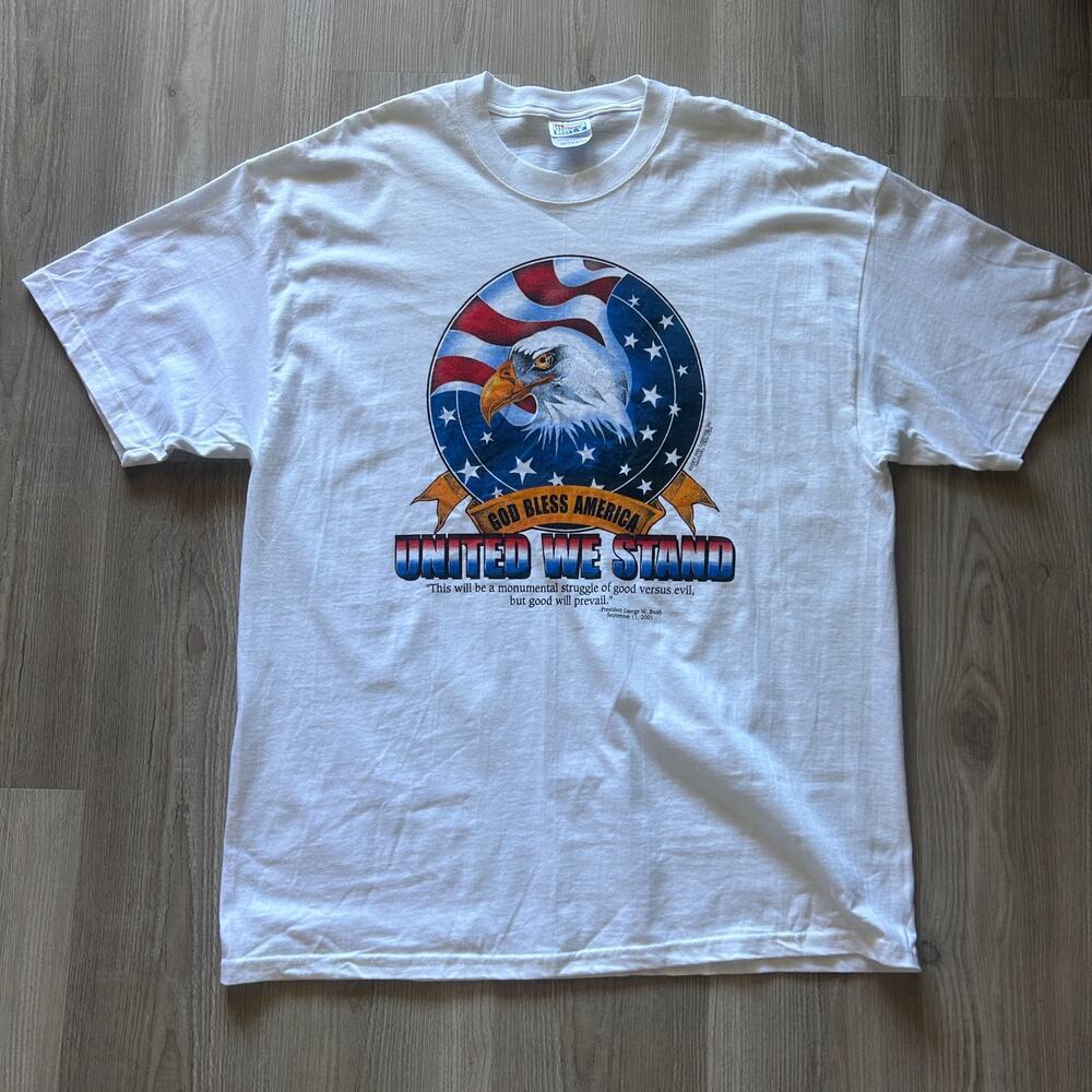 Vintage 2001 United We Stand God Bless America September 11th White Shirt Sz XL
